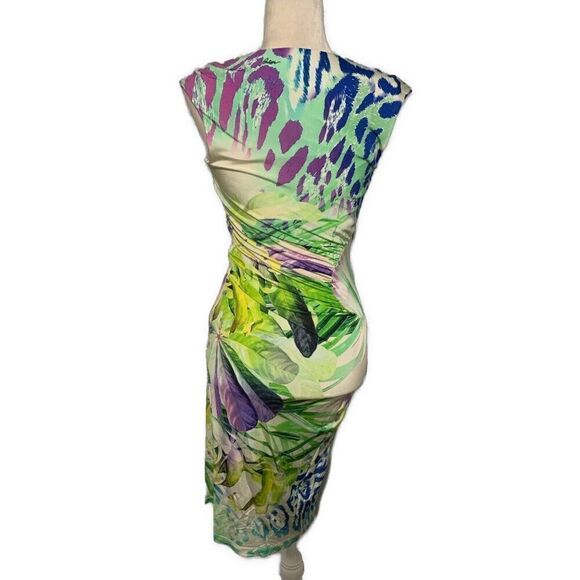 Balizza Green White Purple Blue Floral Rhinestone V Neck Tank Mini Dress Xs - Picture 2 of 5